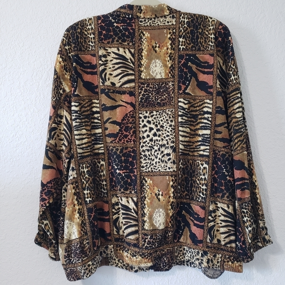Vintage 80s 100% Silk Animal Print Windbreaker Bomber size 2XL - Picture 2 of 8